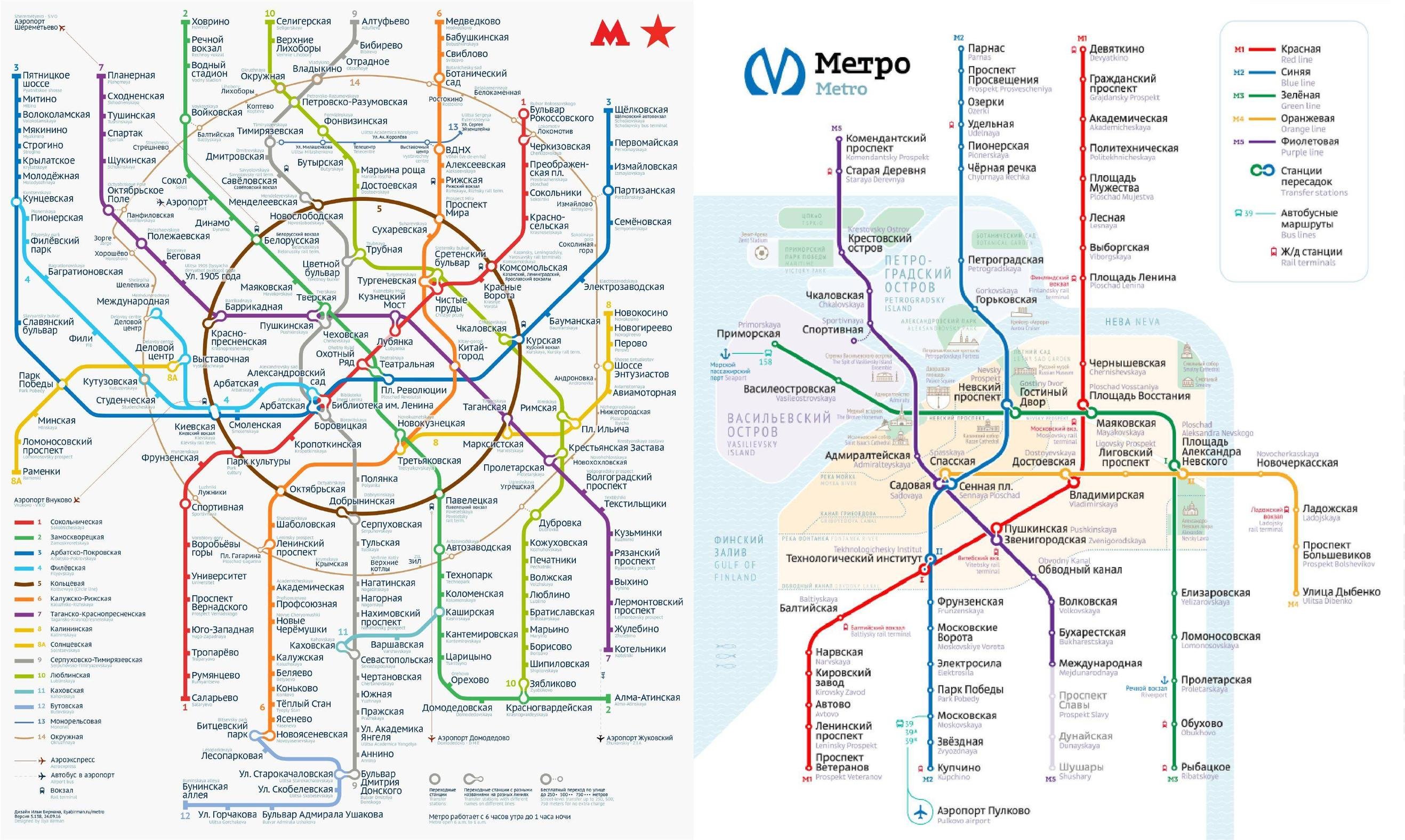 Moscow (left) and Saint Petersburg (right) metro maps